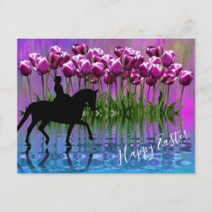 Reflecties ~ Paarse Tulpen, Dressage Horse Easter Feestdagenkaart
