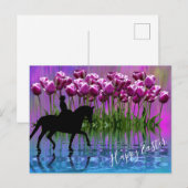 Reflecties ~ Paarse Tulpen, Dressage Horse Easter Feestdagenkaart (Voorkant / Achterkant)