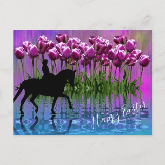 Reflecties ~ Paarse Tulpen, Dressage Horse Easter Feestdagenkaart (Voorkant)