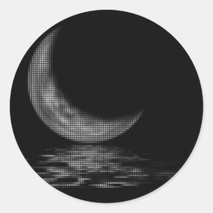 Reflection Crescent Moon Black & White Ronde Sticker