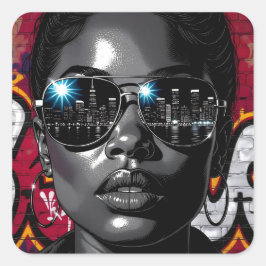 Reflection in Sunglasses of the City Skyline Vierkante Sticker