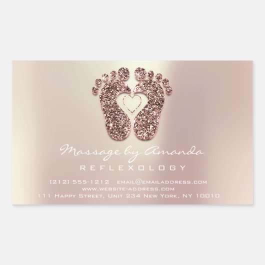 Reflexologie Massagetherapie Voeten Koper Wit RSVP Rechthoekige Sticker (Voorkant)