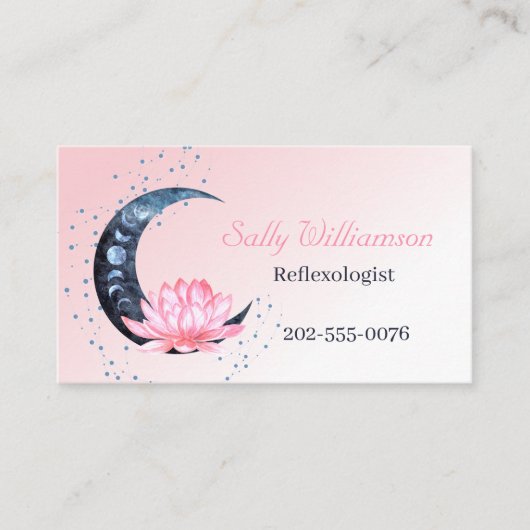 Reflexologie Roze Lotus Bloem Maan Visitekaartje (Voorkant)