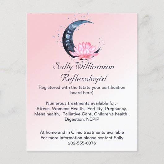 Reflexologie Roze Lotus Flower Moon Business Flyer (Voorkant)