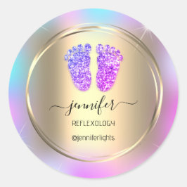 Reflexology Baby Feet Gold Holografen Gold Paars Ronde Sticker