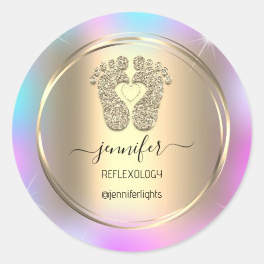 Reflexology Baby Feet Gold Holograph Gold Feet Ronde Sticker (Voorkant)