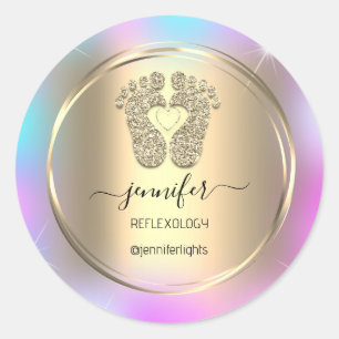 Reflexology Baby Feet Gold Holograph Gold Feet Ronde Sticker
