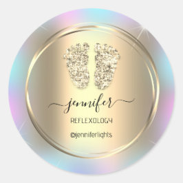 Reflexology Baby Feet Gold Holograph Gold Pink Ronde Sticker