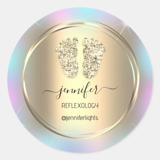 Reflexology Baby Feet Gold Holograph Gold Pink Ronde Sticker (Voorkant)