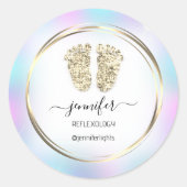 Reflexology Baby Feet Gold Holograph White Ronde Sticker (Voorkant)