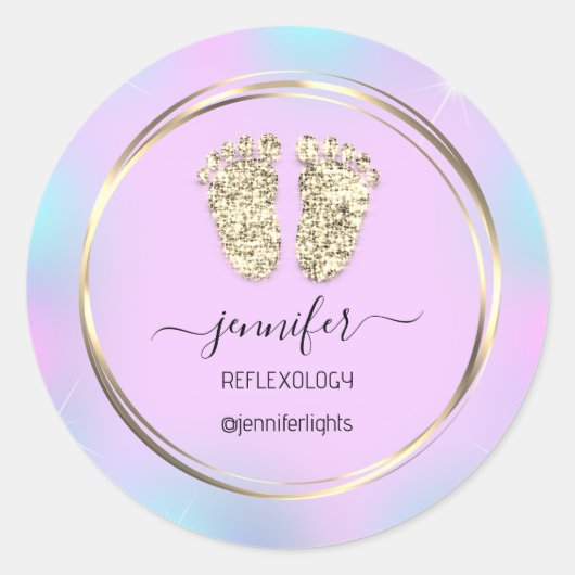 Reflexology Baby Feet Gold Holographic Ronde Sticker (Voorkant)