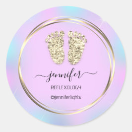 Reflexology Baby Feet Gold Holographic Ronde Sticker