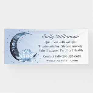 Reflexology Blue Lotus Flower Moon Banner