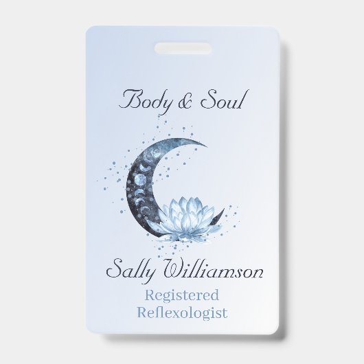 Reflexology Blue Lotus Flower Moon Business Badge (Front)