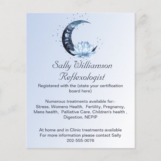 Reflexology Blue Lotus Flower Moon Business Flyer (Voorkant)