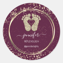 Reflexology Feet Confetti Gold Glitter Marsala Ronde Sticker