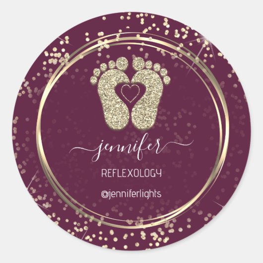 Reflexology Feet Confetti Gold Glitter Marsala Ronde Sticker (Voorkant)