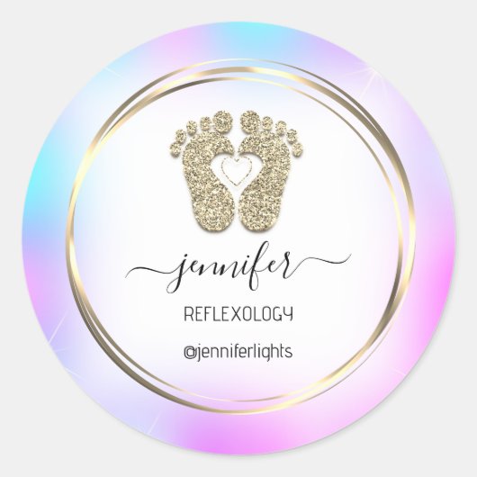 Reflexology hart Feet Gold Holograph Gold Lijst Ronde Sticker (Voorkant)