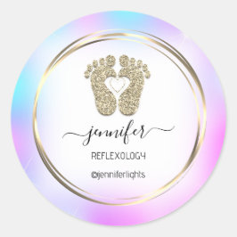 Reflexology hart Feet Gold Holograph Gold Lijst Ronde Sticker