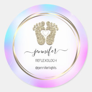 Reflexology hart Feet Gold Holograph Gold Lijst Ronde Sticker