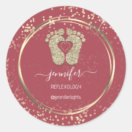 Reflexology Heart Feet Roos Gold Confetti Ronde Sticker