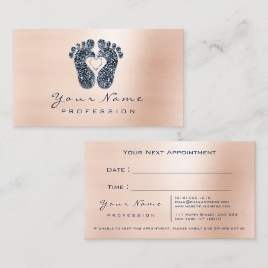 Reflexology Roos Glitter Blue Navy Appointy Afsprakenkaartje (Voorkant / Achterkant)