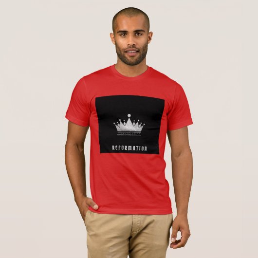 "REFORMATIE" rood T shirt.   T-shirt (Voorkant volledig)