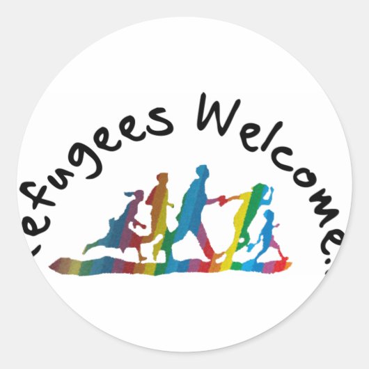 Refugees Welcome Ronde Sticker (Voorkant)