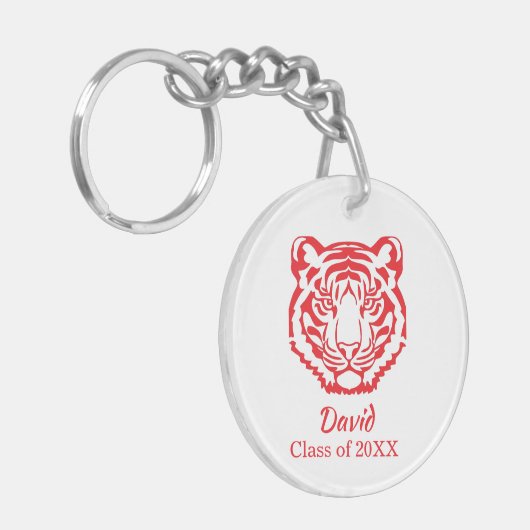 Reg Tiger Mascot Afstuderen Gift Sleutelhanger (Voorkant Links)