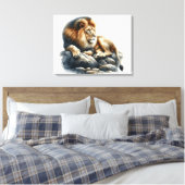 Regal African Lion Resting on a Rock - Waterverf Canvas Afdruk (Insitu (Slaapkamer))