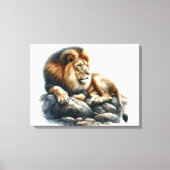 Regal African Lion Resting on a Rock - Waterverf Canvas Afdruk (Voorkant)