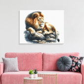 Regal African Lion Resting on a Rock - Waterverf Canvas Afdruk (Insitu (Woonkamer))