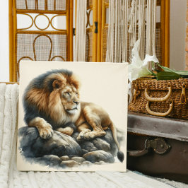 Regal African Lion Resting on a Rock - Waterverf Canvas Afdruk