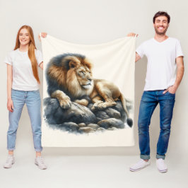 Regal African Lion Resting on a Rock - Waterverf Fleece Deken
