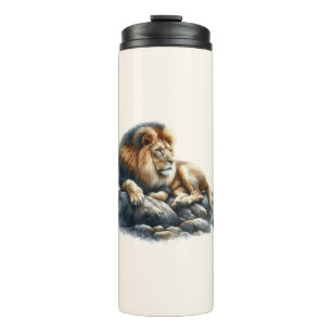Regal African Lion Resting on a Rock - Waterverf Thermosbeker