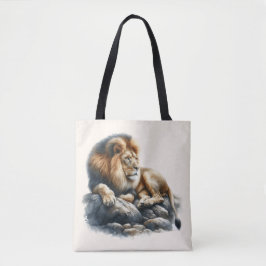 Regal African Lion Resting on a Rock - Waterverf Tote Bag