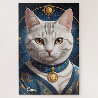 Regal Amerikaanse Korthaar Kat Gekleed in Blauw Legpuzzel