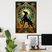 Regal Art Deco Hound Dog Gold Silhouette Poster (Thuiskantoor)