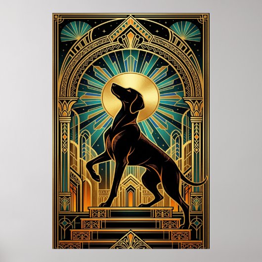 Regal Art Deco Hound Dog Gold Silhouette Poster (Voorkant)
