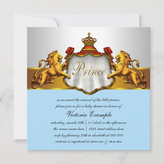 Regal Baby Blue Prince Baby shower Kaart (Voorkant)