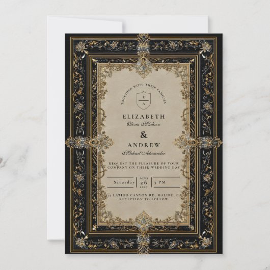 Regal Baroque Celestial Wedding Kaart (Voorkant)