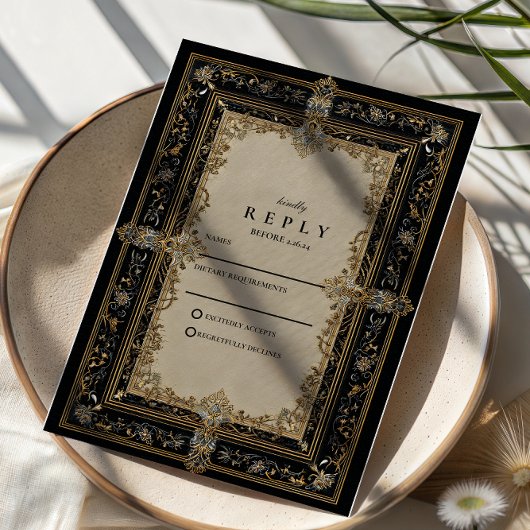 Regal Baroque Celestial Wedding RSVP Kaartje