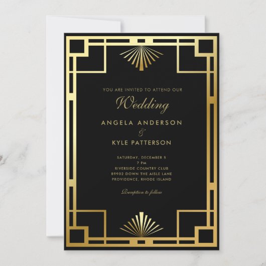 Regal Black and Gold Wedding Kaart (Voorkant)