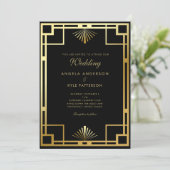 Regal Black and Gold Wedding Kaart (Staand voorkant)