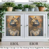 Regal Black Cat in Gold Portrait EB3L Decoupage Tissuepapier