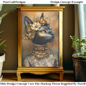 Regal Black Cat in Gold Portrait EB3R Decoupage Tissuepapier