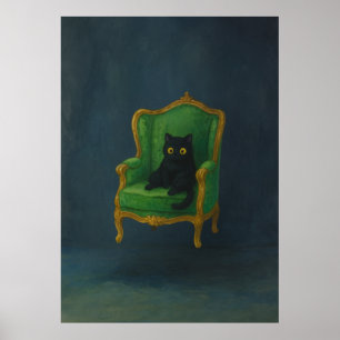 Regal Black Cat op een groene fauteuil Poster