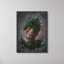 Regal Black Dragon Head - Volledige kleur Canvas Afdruk