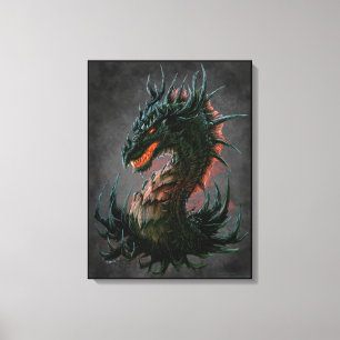 Regal Black Dragon Head - Volledige kleur Canvas Afdruk