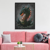 Regal Black Dragon Head - Volledige kleur Canvas Afdruk (Insitu (Woonkamer))
